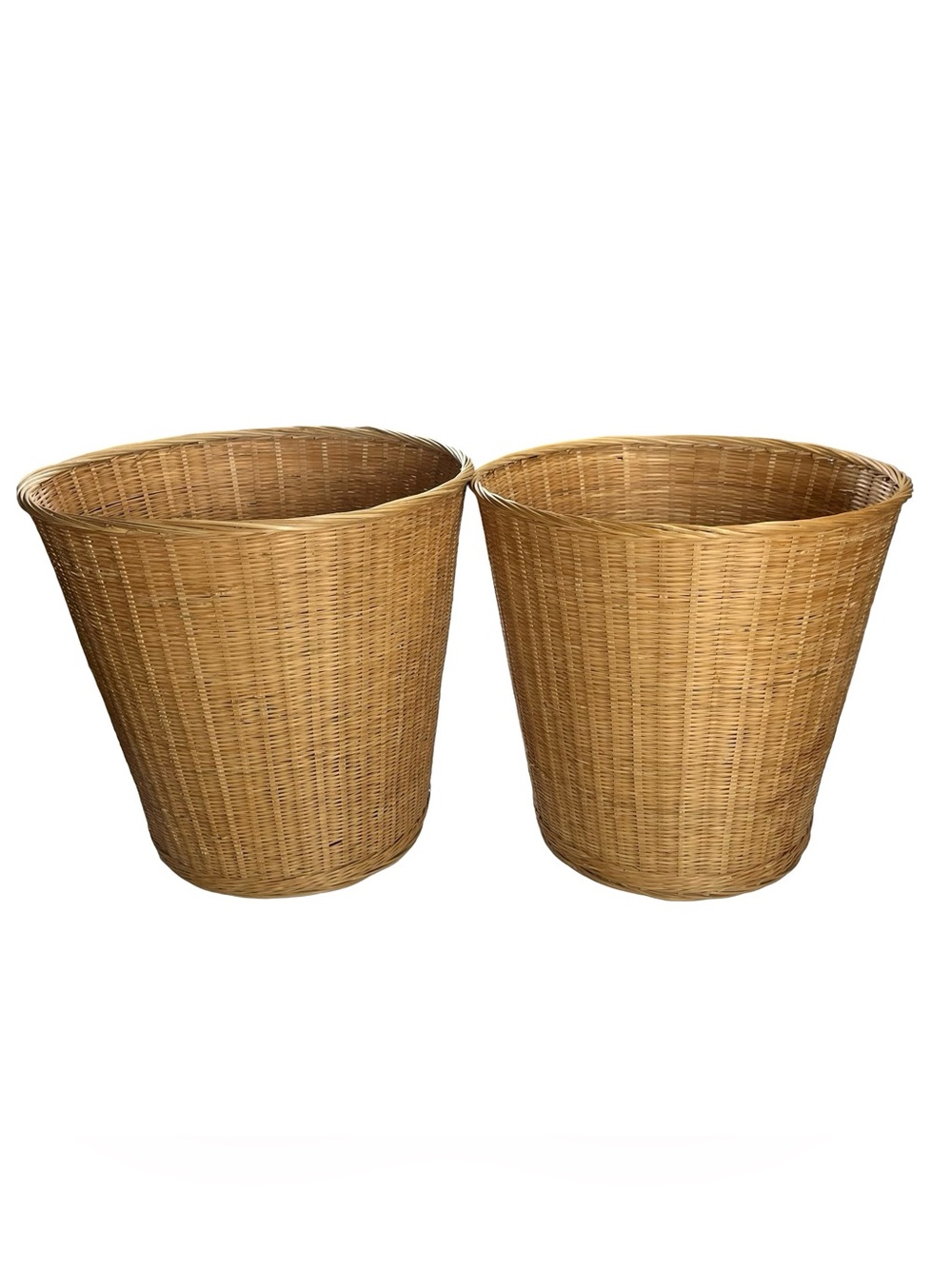 Boho Woven Bamboo Wastebasket Trash Can Basket 2 Pack Republic of China Vintage